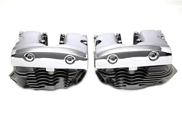 V-Twin - 10-1063 - Cylinder Head Set with Chrome Rocker Box