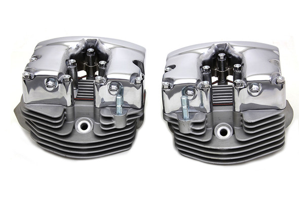 V-Twin - 10-1063 - Cylinder Head Set with Chrome Rocker Box - Fits 1971-1977 Harley-Davidson FX, 1966-1977 FL
