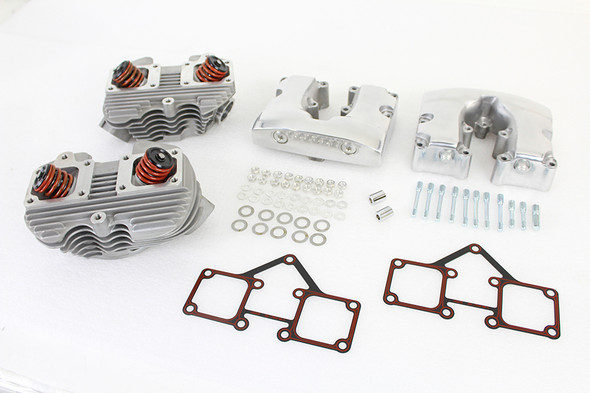 V-Twin - 10-1127 - Cylinder Head Set with Polished Rocker Box