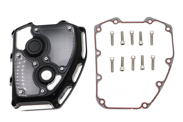 V-Twin - 10-1670 - CNC Clarity Cam Cover Black - Fits 2001-2017 Harley-Davidson FXST, FLST, 2001-2016 FL
