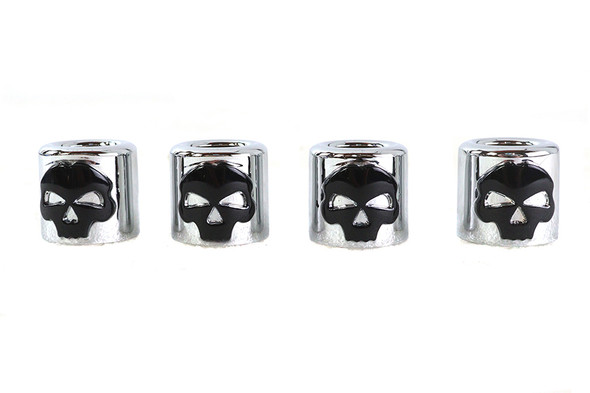 V-Twin - 11-0038 - Pushrod Cover Cup Set Chrome with Black Skull Design
