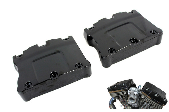 V-Twin - 11-0892 - Black Titanium TC-88 Rocker Box Cover Set - Fits 1999-2018 Harley-Davidson FXST, 1999-2016 FLST