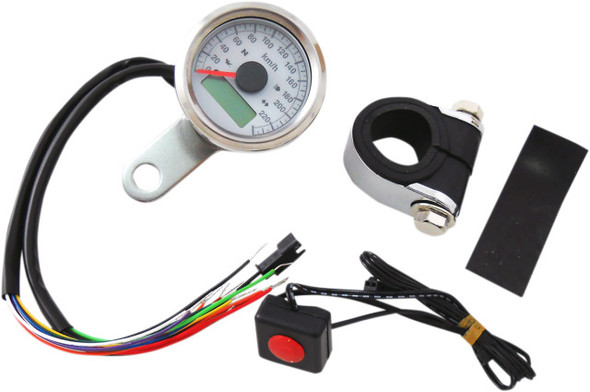 Drag Specialties - 1-7/8" Mini Electronic Speedometer w/ Indicator Lights - Polished