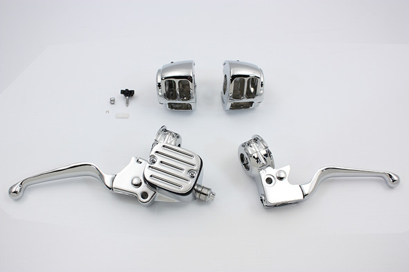 V-Twin - 22-0804 - Contour Style Chrome Handlebar Control Kit - Fits 1996-2006 Harley-Davidson FXST, 1996-2003 XL, 1996-2006 FLST, FXDWG, FXD