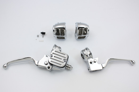 V-Twin - 22-0804 - Contour Style Chrome Handlebar Control Kit - Fits 1996-2006 Harley-Davidson FXST, 1996-2003 XL, 1996-2006 FLST, FXDWG, FXD