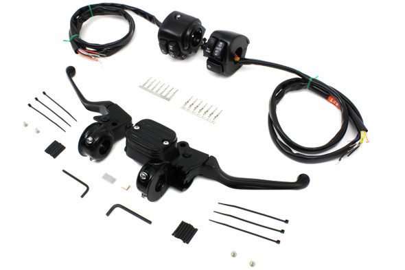 V-Twin - 22-1163 - Handlebar Control Kit Black - Fits 2007-2011 Harley-Davidson FLST, FXST