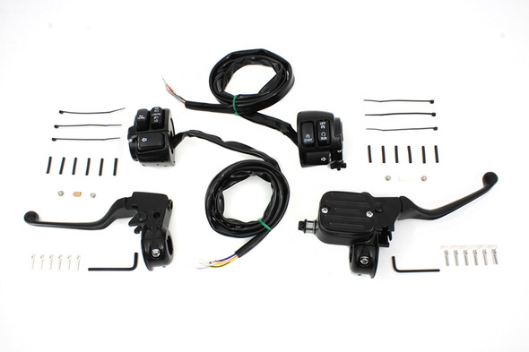 V-Twin - 22-1167 - Handlebar Control Kit with Switches Black - Fits 1996-2006 Harley-Davidson FXST, 1996-2003 XL, 1996-2006 FLST, FXD