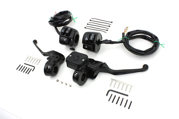 V-Twin - 22-1168 - Smooth Contour Handlebar Control Kit Black - Fits 1996-2007 Harley-Davidson FXST, FLST, 1996-2003 XL, 1996-2007 FXD