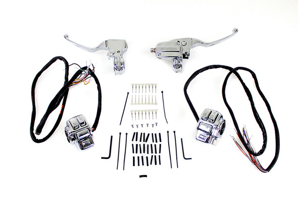 V-Twin - 22-1171 - Chrome Handlebar Control Kit - Fits 2008-2013 Harley-Davidson FLHT, FLHX, FLHR