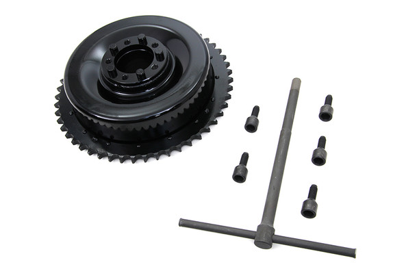 V-Twin - 23-0051 - Rear Mechanical Brake Drum Black with Sprocket - Fits 1937-1948 Harley-Davidson UL, 1936-1940 EL, 1941-1957 FL