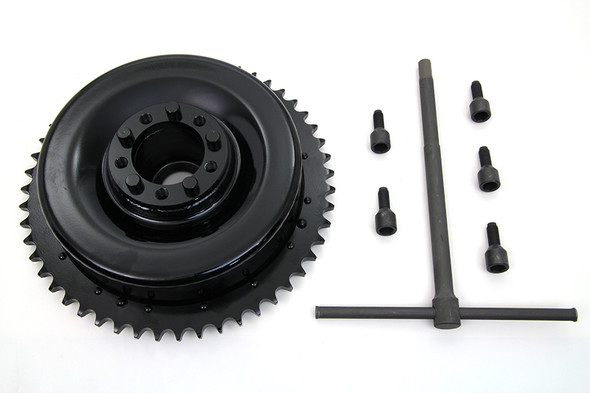 V-Twin - 23-0051 - Rear Mechanical Brake Drum Black with Sprocket - Fits 1937-1948 Harley-Davidson UL, 1936-1940 EL, 1941-1957 FL