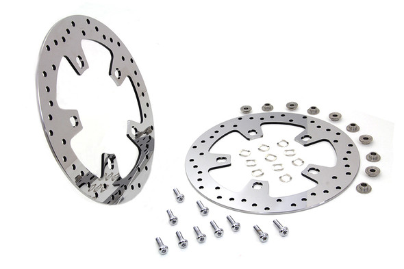 V-Twin - 23-0079 - 11.8 inch Drilled Front Brake Disc Set Mirror Polished Stain