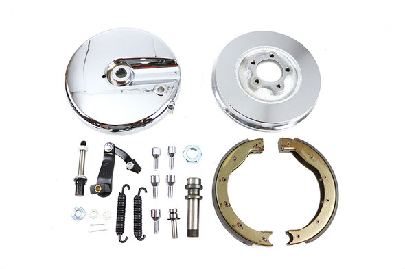 V-Twin - 23-9204 - Front Brake Backing Plate Kit Left Side Satin Chrome - Fits 1949-1966 Harley-Davidson FL