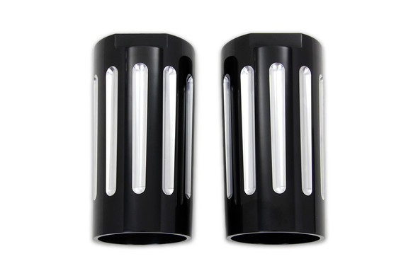 V-Twin - 24-1173 - Black Fork Slider Cover Set with Chrome Strip