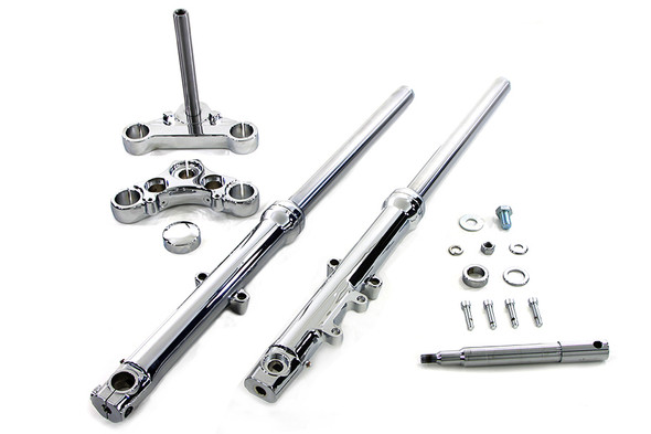V-Twin - 24-8563 - 39mm Fork Assembly Chrome Single Disc with Chrome Sliders - Fits 2004-2005 Harley-Davidson FXD