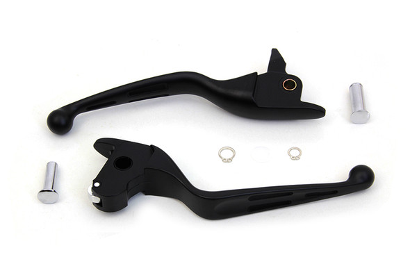 V-Twin - 26-0010 - Matte Black 3-Slot Wide Hand Lever Set
