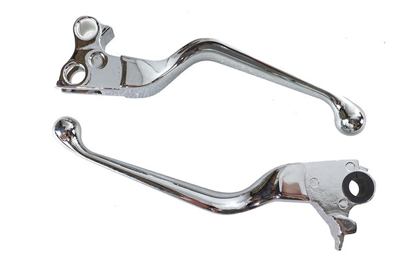 V-Twin - 26-0743 - Chrome V-Cut Hand Lever Set - Fits 2008-2014 Harley-Davidson FLST, FXD, FXST