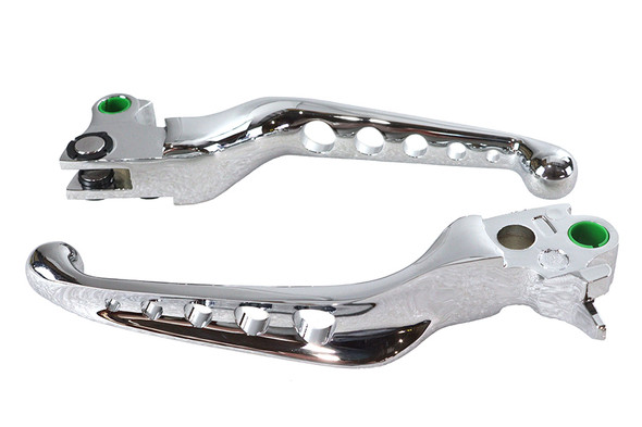 V-Twin - 26-0788 - Chrome Drilled Hand Lever Set - Fits 1996-2007 Harley-Davidson FXST, FLT, FLST, 1996-2003 XL, 1996-2007 FXD