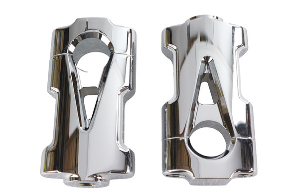 V-Twin - 26-0936 - V-Fire Chrome Flat Handlebar Riser Set with Contrast Cut