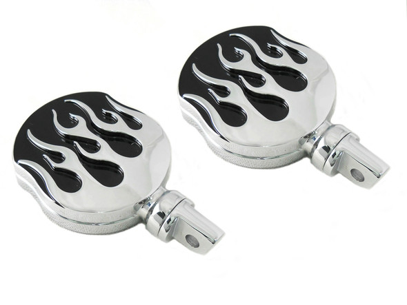 V-Twin - 27-0477 - Chrome Flame Style Highway Bar Footpeg Set