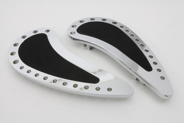 V-Twin - 27-0824 - Chrome Driver Half Moon with Rubber Footboard Set