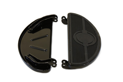 V-Twin - 27-0907 - Driver Black Footboard Set with Bullseye Design - Fits 1940-1984 Harley-Davidson FL, 1940-1946 U, 1940-1952 W, 1941-1972 G