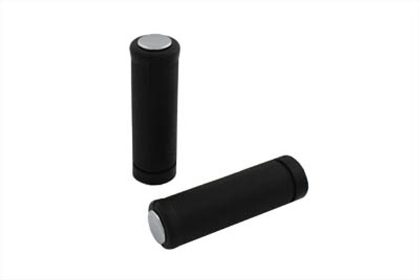 V-Twin - 28-0113 - Black Stock Style Grip Set with Chrome Plugs
