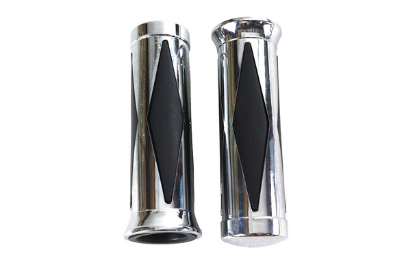 V-Twin - 28-0446 - Diamond Style Grip Set with Chrome End Cap