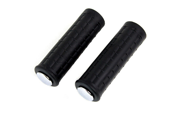 V-Twin - 28-0763 - Replica Black Waffle Handlebar Grip Set with Chrome Plugs