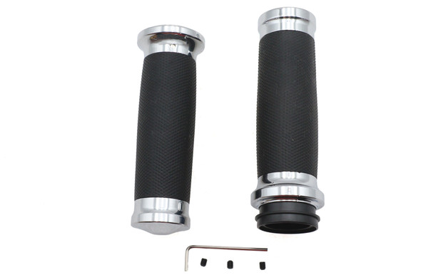 V-Twin - 28-1786 - Caliber Handlebar Grip Set Chrome - Fits 2008-2022 Harley-Davidson FLT