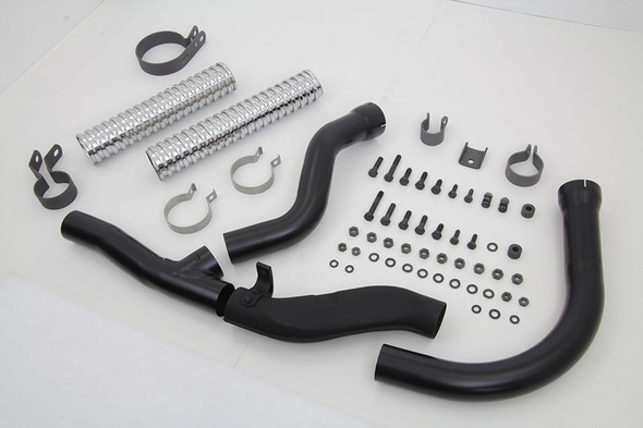 V-Twin - 30-0802 - Black Replica Panhead Exhaust Header Kit - Fits 1948-1957 Harley-Davidson FL