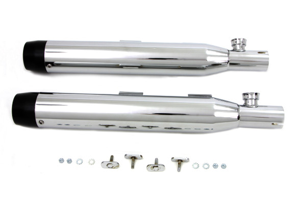 V-Twin - 30-1282 - Chrome Slip On Muffler Set With Black Tips - Fits 2007-2017 Harley-Davidson FXST