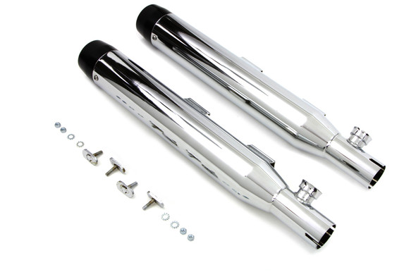 V-Twin - 30-1282 - Chrome Slip On Muffler Set With Black Tips - Fits 2007-2017 Harley-Davidson FXST