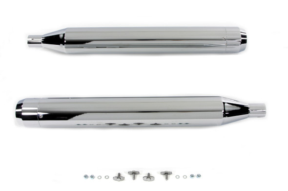 V-Twin - 30-1413 - 4 inch Muffler Set with Chrome Long Type Tapered End Tips - Fits 1995-2016 Harley-Davidson FLT