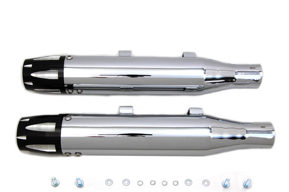 V-Twin - 30-1611 - Chrome Highlighted Revolver Tip Muffler Set