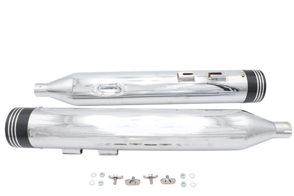 V-Twin - 30-1902 - Wyatt Gatling Muffler Set Chrome with Black Saturn Tips