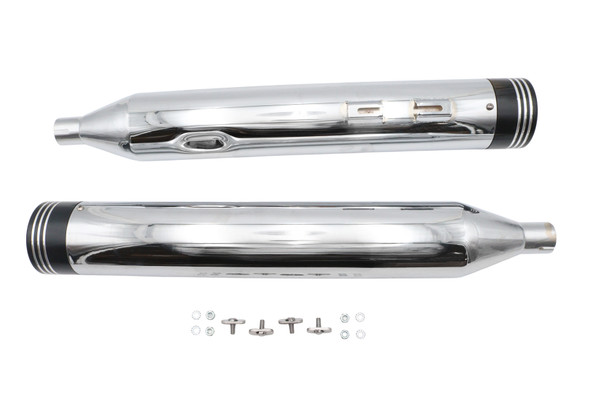 V-Twin - 30-1902 - Wyatt Gatling Muffler Set Chrome with Black Saturn Tips