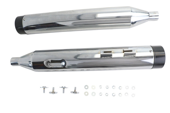 V-Twin - 30-1909 - Wyatt Gatling Muffler Set Chrome with Black Contour Tips