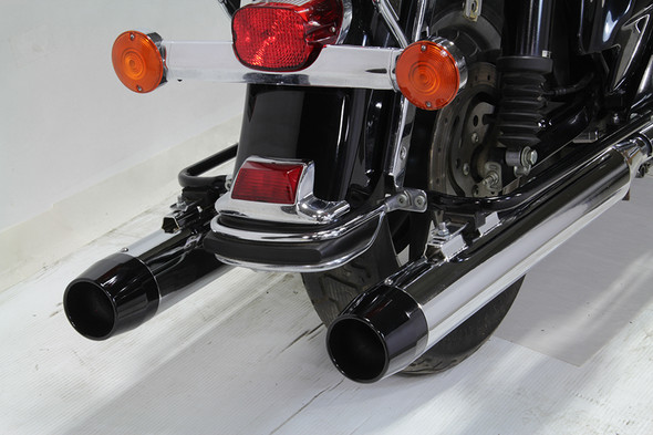 V-Twin - 30-4053 - Chrome Muffler Set with Black Medium Tapered End Tips - Fits 1995-2016 Harley-Davidson FLT