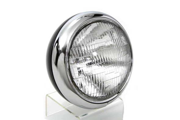 V-Twin - 33-0067 - Black Replica 7 inch Round Headlamp 6 Volt
