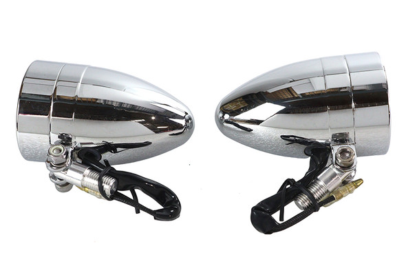 V-Twin - 33-0580 - Chrome Torpedo Marker Lamp Set with Clear Lens