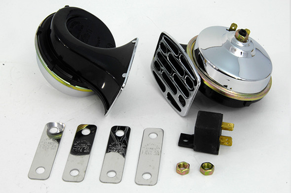V-Twin - 33-0648 - Chrome 12 Volt Twin Horn Set