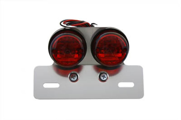 V-Twin - 33-0744 - Chrome Twin Round Tail Lamp with Alloy License Bracket