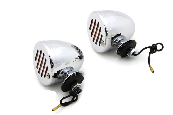 V-Twin - 33-0752 - Chrome Shielded Bullet Marker Lamp Set with Amber Lens