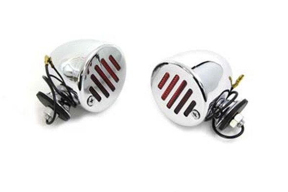 V-Twin - 33-0753 - Chrome Shielded Bullet Marker Lamp Set with Red lens
