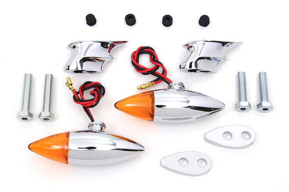 V-Twin - 33-1037 - Chrome Torpedo Bullet Style Marker Lamp Set