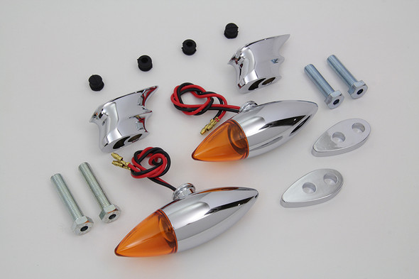 V-Twin - 33-1037 - Chrome Torpedo Bullet Style Marker Lamp Set