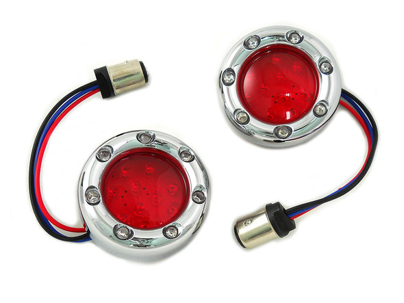 V-Twin - 33-1337 - Chrome LED Turn Signal Bezel with Red Lens