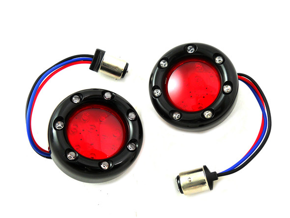 V-Twin - 33-1339 - Black LED Turn Signal Bezel with Red Lens