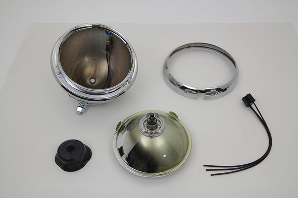 V-Twin - 33-1345 - 7 inch Round Chrome Vintage Style Headlamp
